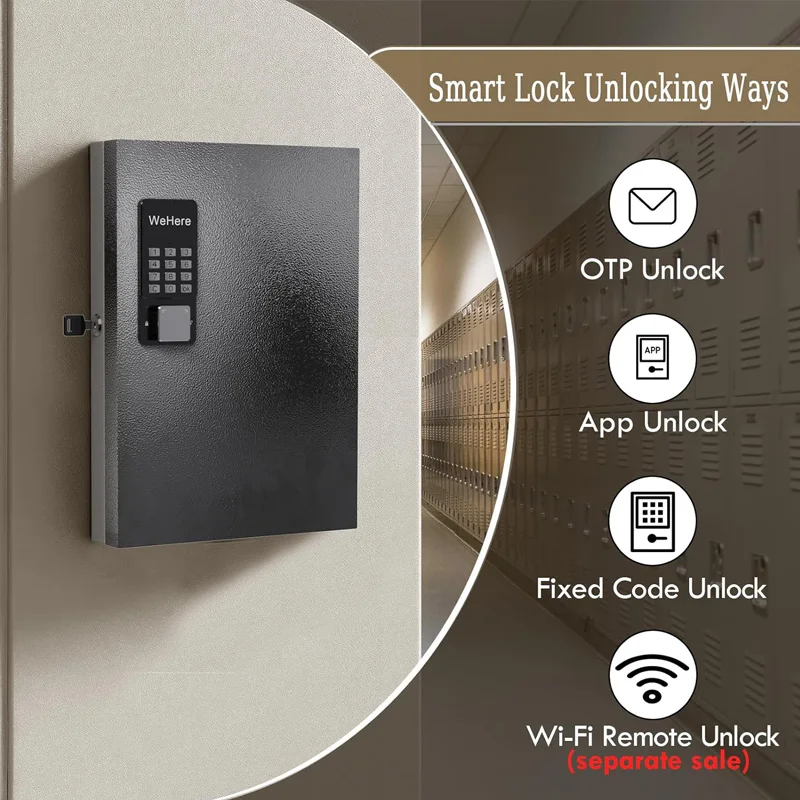 WeHere Key Safe Box (32 Keys),with APP Bluetooth/fixed/dynamic Password/OTP Shared Unlocking Security Lockbox for Key Management