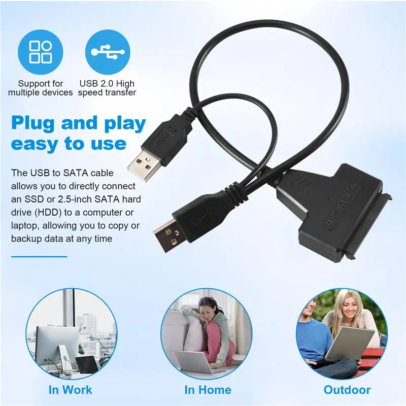 USB2.0 To SATA Adapter Cable 33Cm For 2.5 Inch External SSD HDD