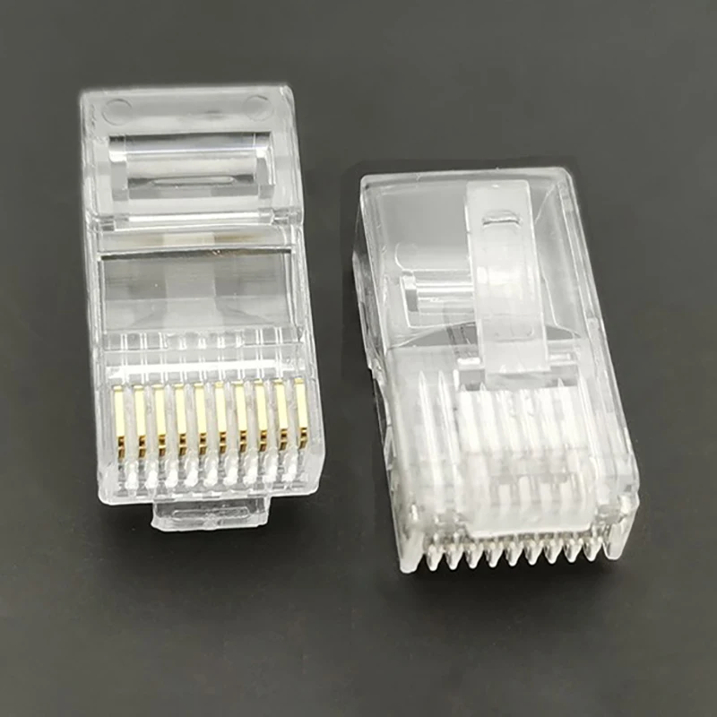 

50 шт. RJ50 Неэкранированный прозрачный 10-жильный кристаллический разъем Высокопроизводительный 10-жильный специальный разъем для проводки 10P10C Позолоченный разъем