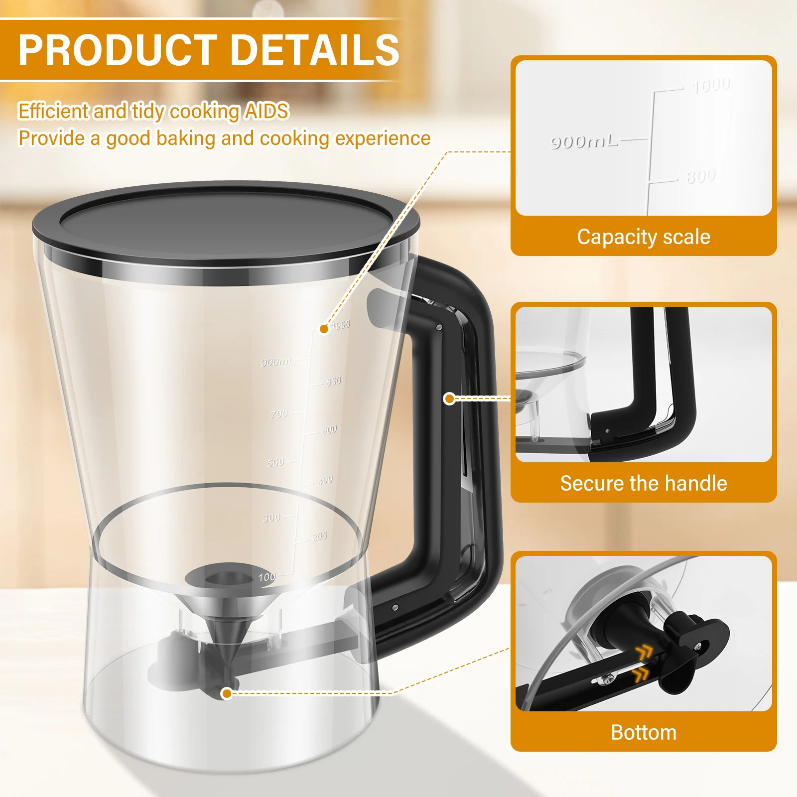 Pancake Batter Dispenser with Sturdy Handle 30oz Waffles Batter Separator Dishwasher Safe for Pancake Cupcake Waffles
