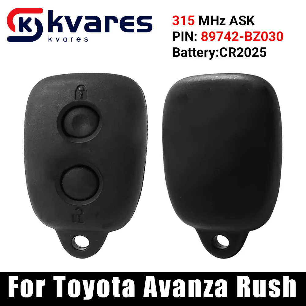 Kvares 315MHz para Toyota Avanza Rush reemplazo de llave remota Control de llave remota de 2 botones