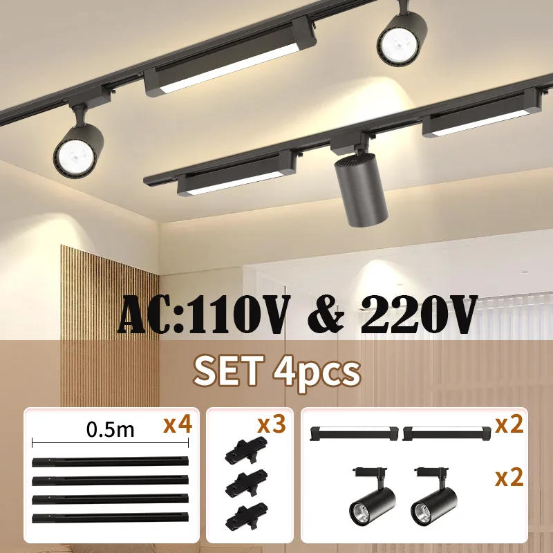 LED Track Light Full Set Rail Lighting System 110-220V Spotlight Fixtures 12/20/40W  For Living Room Clothing Store Shop Home