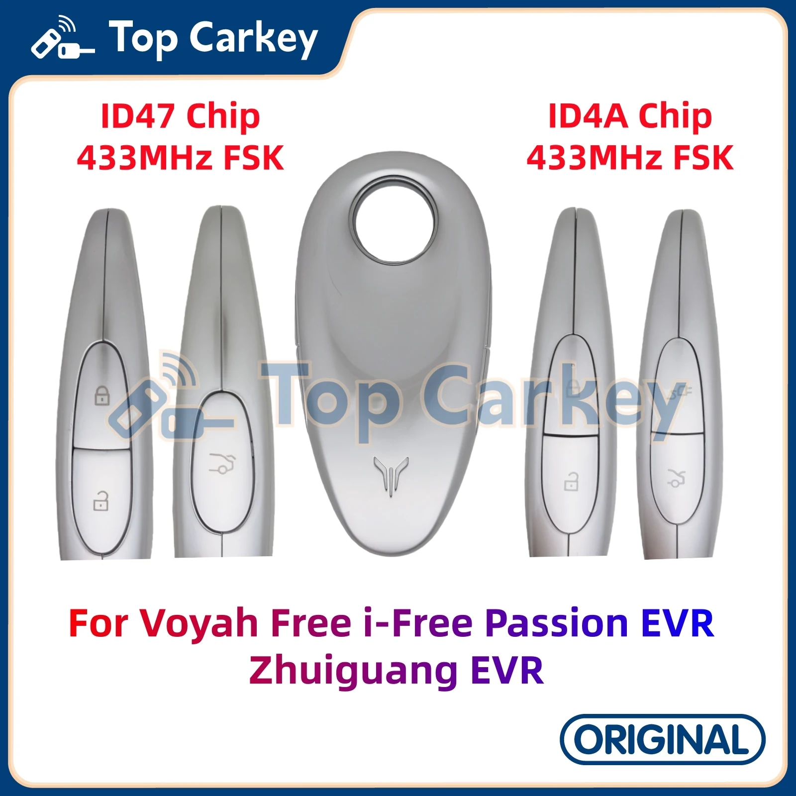 

TopCarkey Original Smart Remote Key ID4A ID47 Chip 433MHz for Voyah Free i-Free Passion EVR Zhuiguang EVR