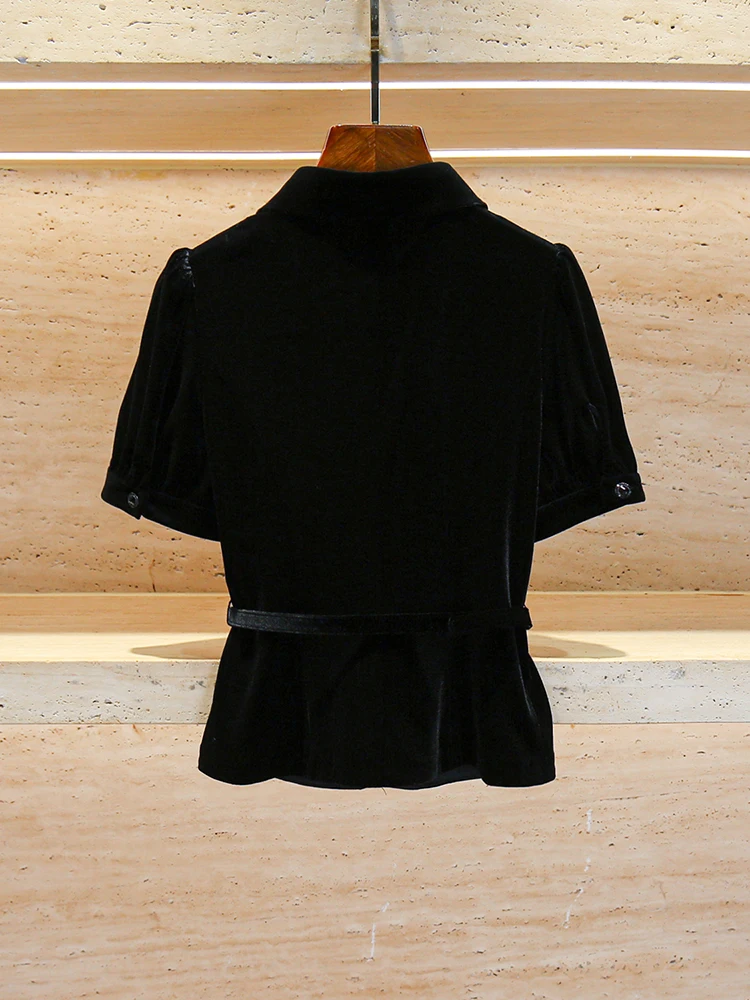 Hochwertiger Samt-Irt mit Fliege in kleiner Fransen-Schlitten für Damen, gerade geschnittener französischer Schlitten mit Diamantverzierung...