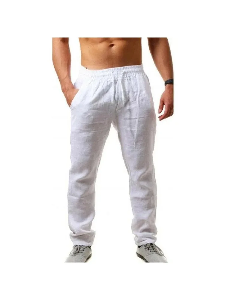 AliExpress NONE Spring/Summer New 9 Colors Men's Solid Color Cotton Linen Pants Autumn Streetwear Fashion Casual Solid Color Loose Trousers