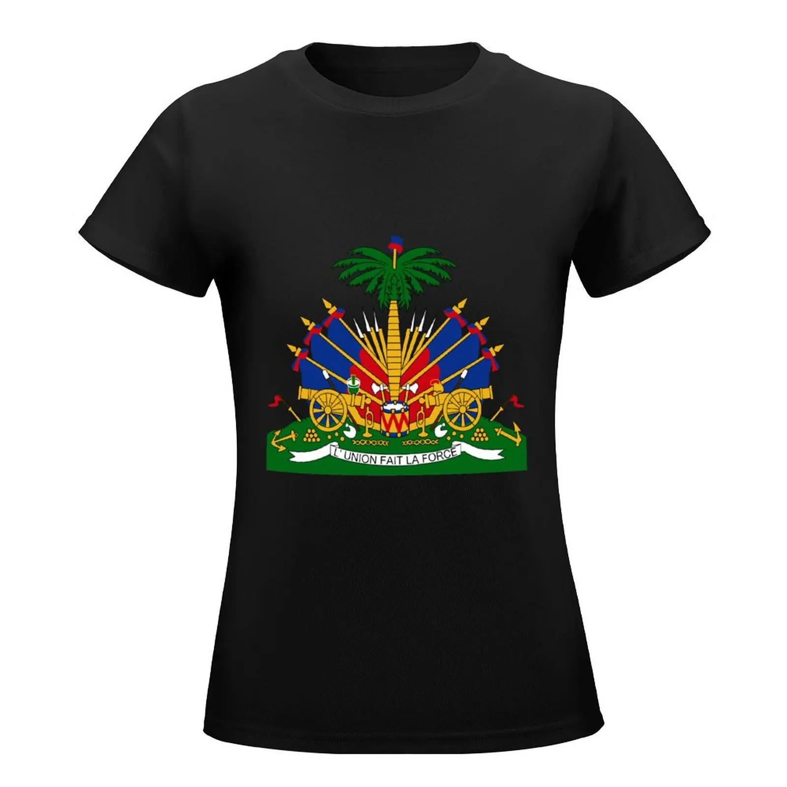 Haiti Emblem Coat Of Arms Flag Symbol L'union Fait La Force T-Shirt summer clothes anime clothes tight shirts for Women