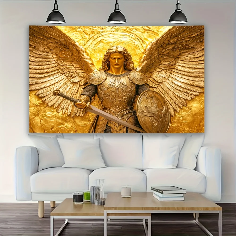 Golden Guardian Angel Tapestry - Perfect for Adding Majestic and Spiritual Style to Any Room Decor, Ideal for Home Use