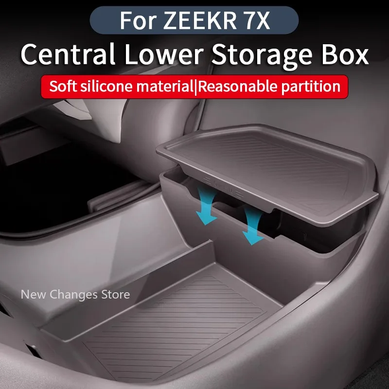 For ZEEKR 7X Central Control Lower Level Organizer Storage Box Armrest Box Below Silicone Tray Car Accessory