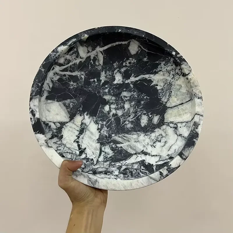 Large Natural Marble Fruit Bowl Luxury Dining Table Centerpiece Decorative Storage Plate for Living Room Kitchen Home