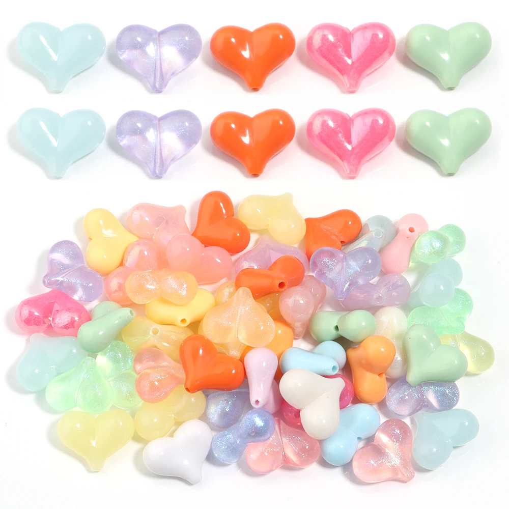 30Pcs/Lot Vertical Hole Peach Heart Beads Heart Shape Acrylic Crackle Beads For Jewelry Making Bracelets Earrings Accessories