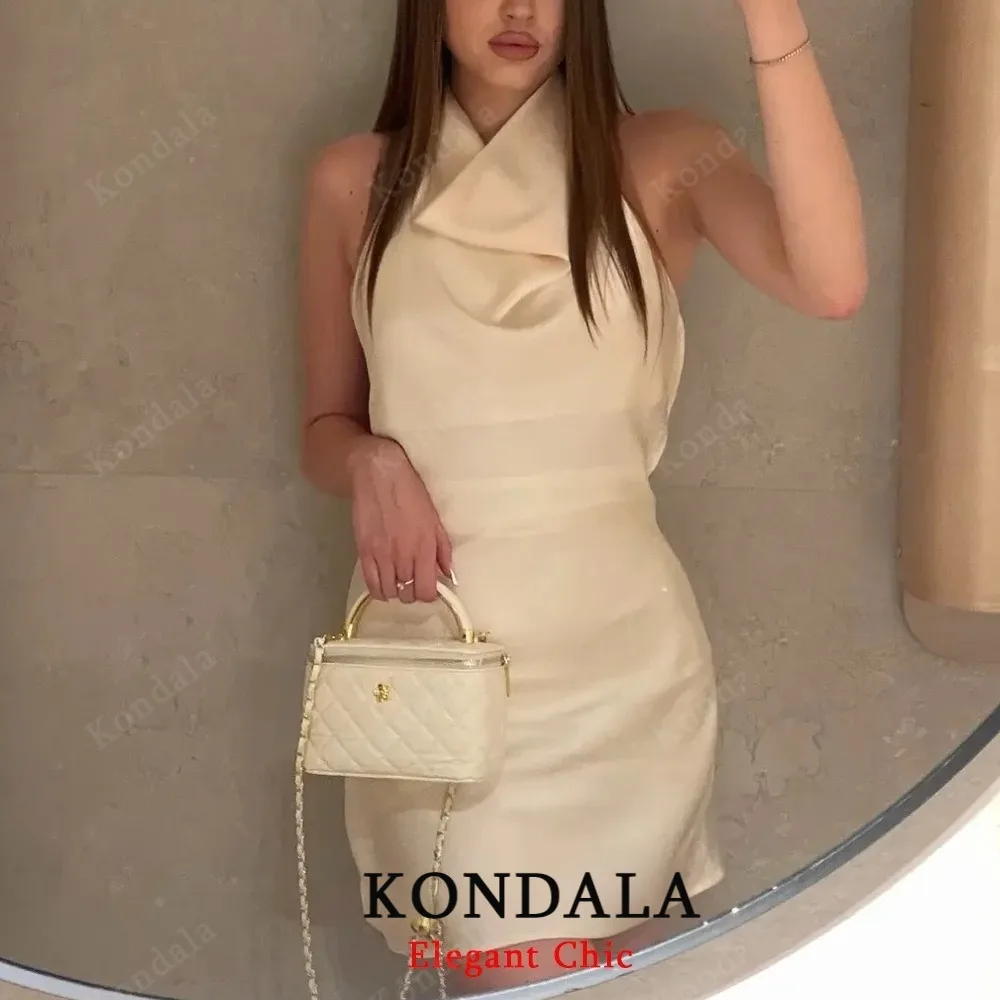 KONDALA Damen Sexy Satin-Neckholder-Minikleid, rückenfrei, schmales Kleid, 2025, neues Frühling/Herbst, Mode, Party, Abendessen, Hochzeitsgastkleid