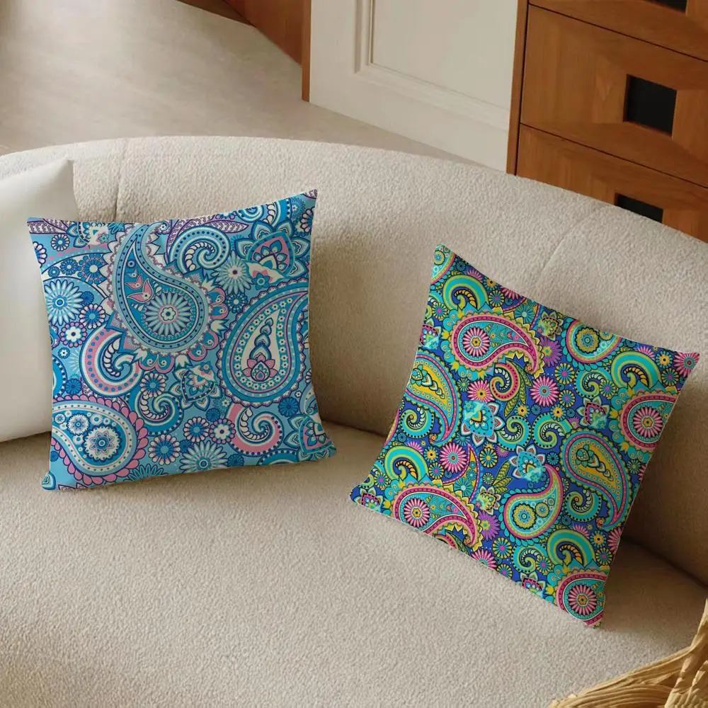 Painted Design P-PaisleyS Cushion Cover Daily Washable Linen Pillowcase Soft  for Sofa Bed Home Room Decor