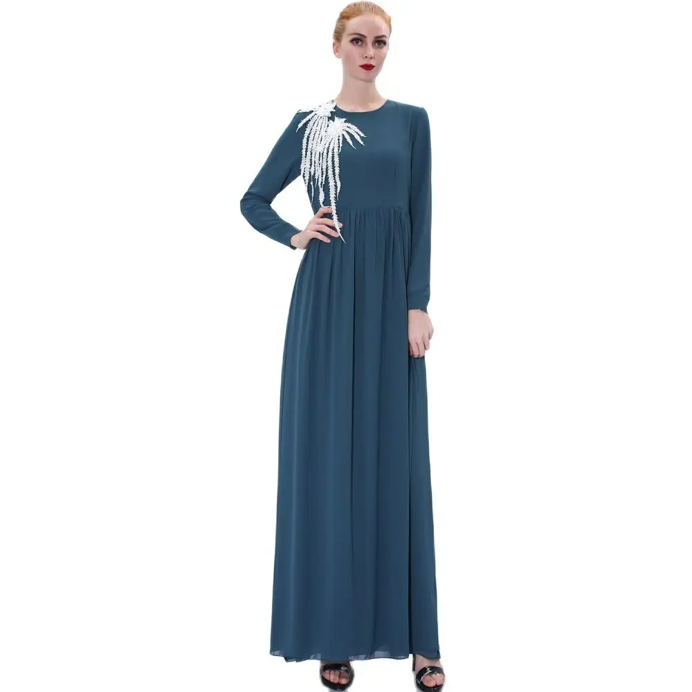 

Trendy Dress Chiffon Maxi Dress with Two Blooming Flowers for Ladies Robe Demoiselle D Honneur Femme Courte Viscose Women Dress