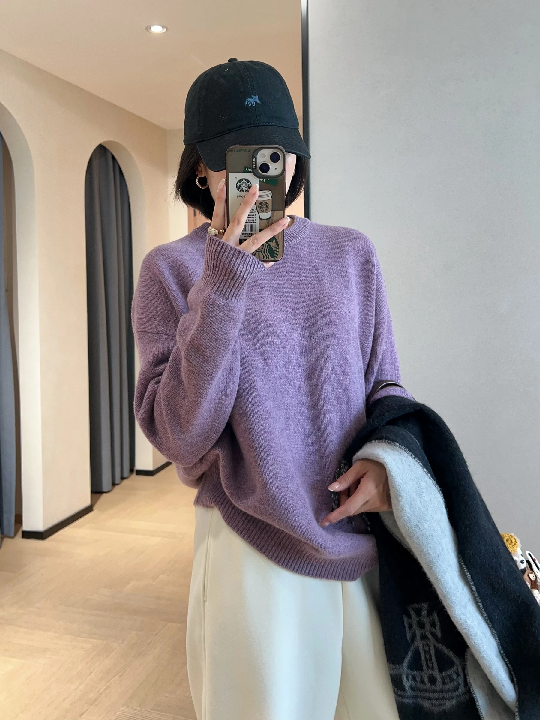 

WTHEONE Lazy High Weight Thi Warm Pure Wool Loose round Ne Sweater oulder Drop Sve Autumn Winter Women's Knittedwear