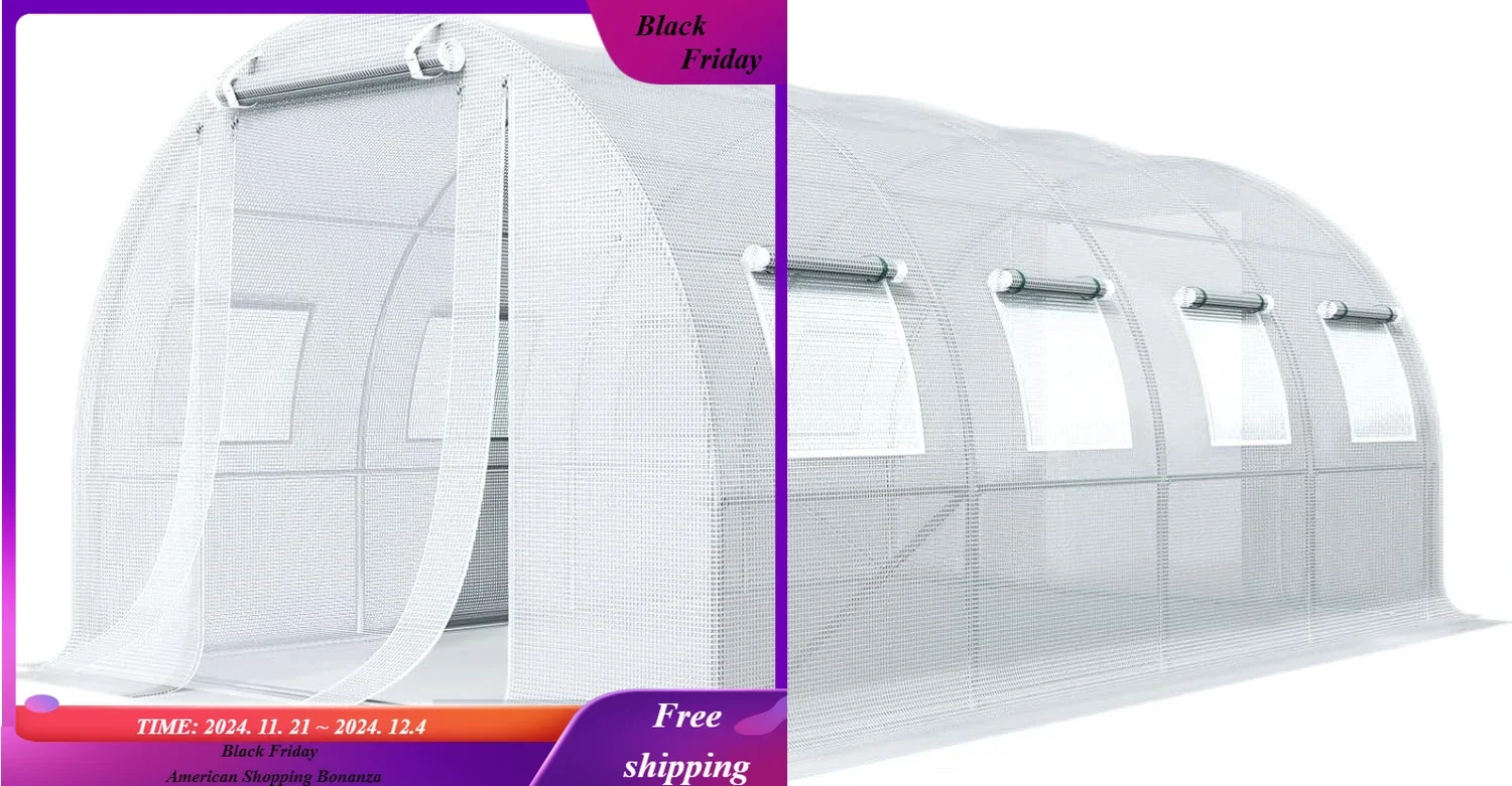 

20x10x6.6 FT Large Walk-in Greenhouse for Outdoors, Heavy Duty High Tunnel Green House w/ PE Cover 2 Zipper Screen Doors