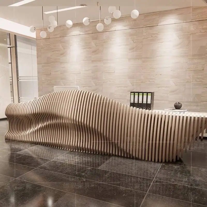 

Hotels Modern Luxury Reception Desks Beauty Salon Nails Drawers Reception Desks Curved Boutique Clinic Rezeption Theke Furniture