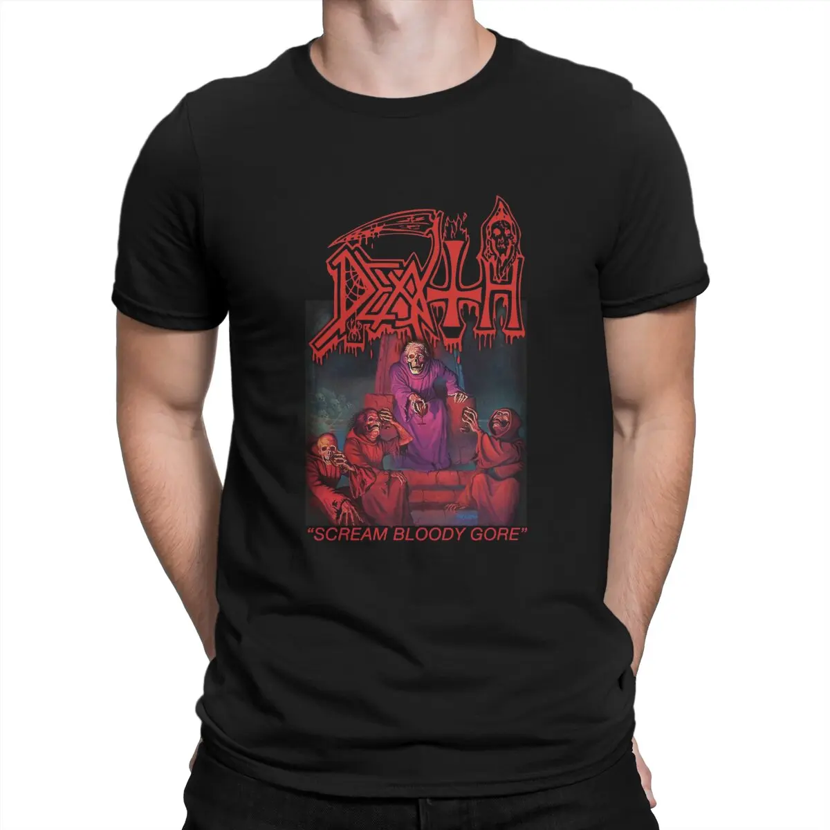 Funny Death Scream Bloody Gore T-Shirt Men Round Neck 100% Cotton T Shirts Sabbath Short Sleeve Tee Shirt Gift Tops