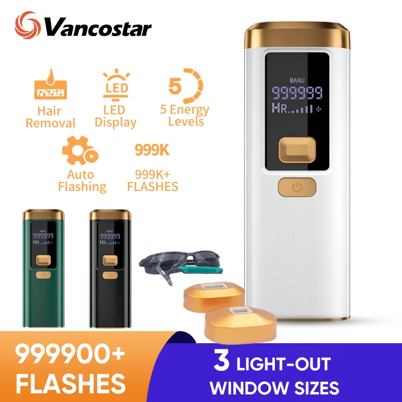 Vancostar Portable Laser Epilator 999900 Flashes Permanent IPL Hair Removal 3 Light-out Window Painless Hair Remove in Home