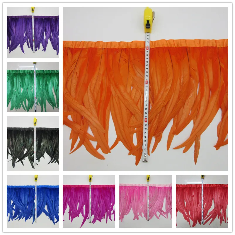 

YOYUE 10 yards/lot 30-35CM Chicken Cock Feathers Trim Cloth Sideband Rooster Tail Feather Trims Clothing Wedding Decoration