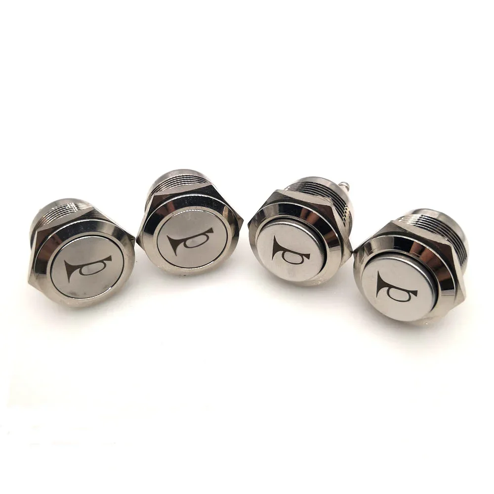 22mm Push Button Horn Switch 5A Momentary  Waterproof  Metal Screw Terminal Feet 1NO  Custom Symbol Logo