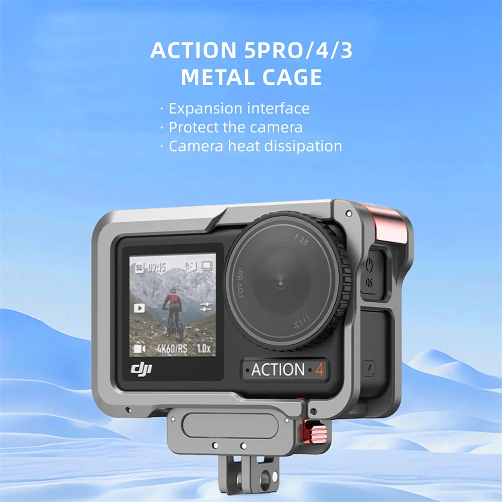 For OSMO ACTION 5PRO/4/3 Metal Cage Quick Release GoPro Foldable Mount with Cold Shoe Full Protective Frame Case