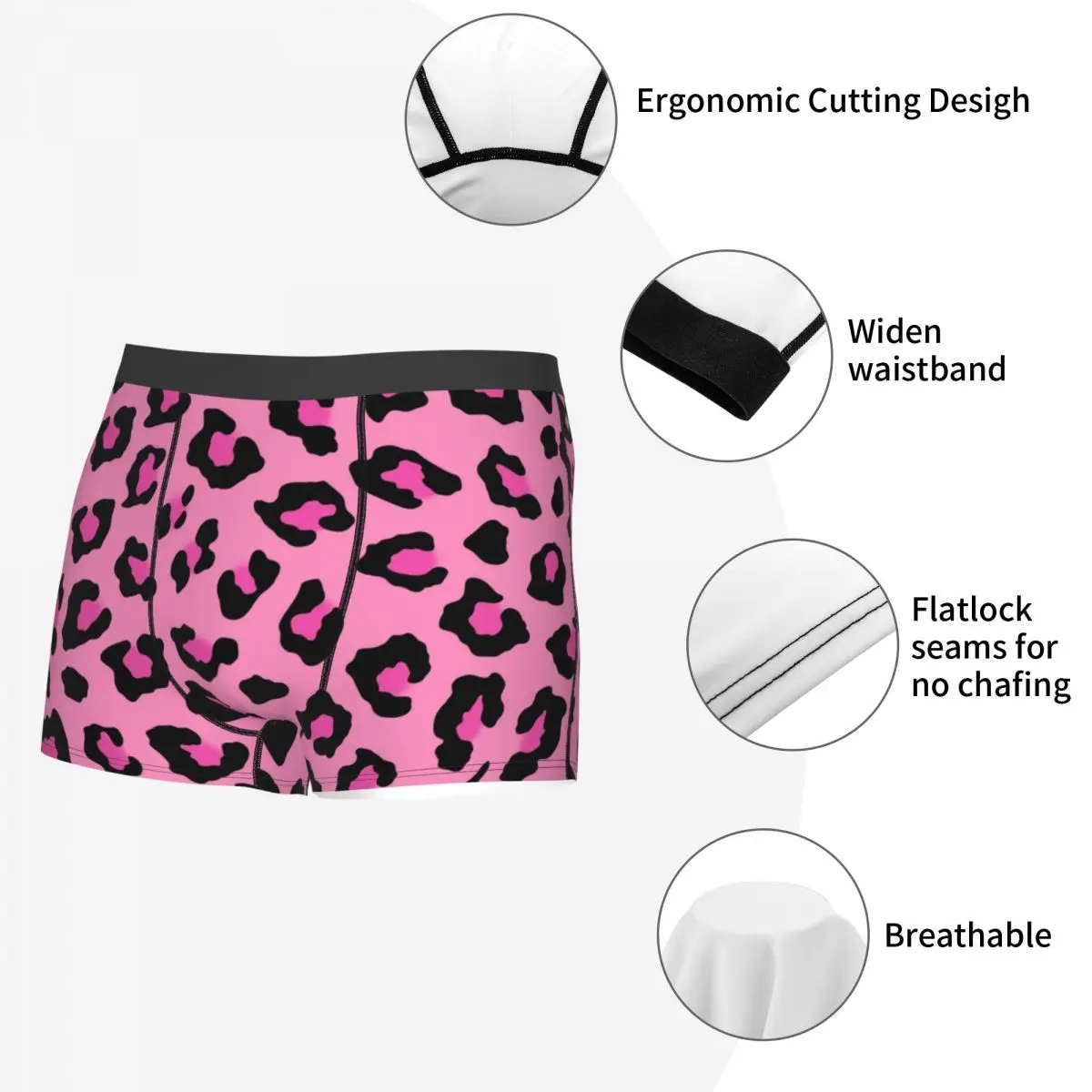 Men Boxer Shorts Panties Pink Leopard Animal Print Breathable Underwear Male Funny Size Underpants Polyester