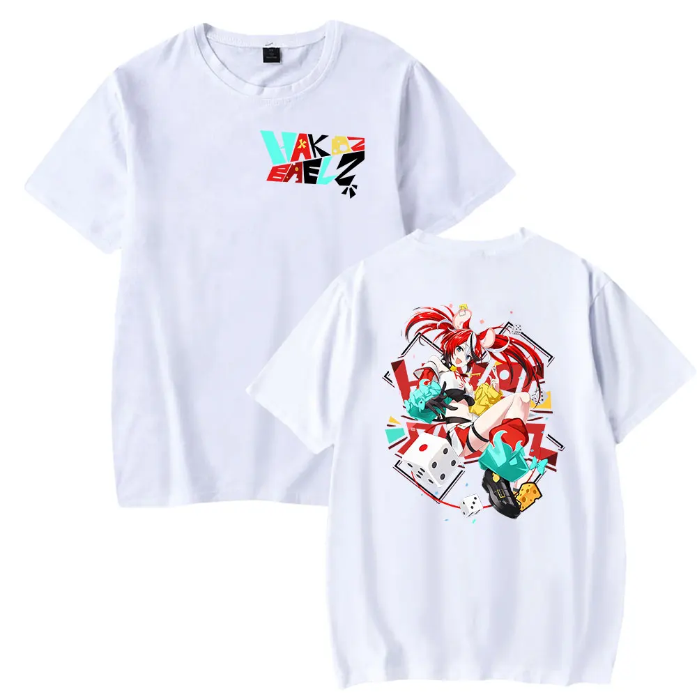 Hakos Baelz VTuber T-shirt Crewneck Manga Curta das Mulheres Tshirt dos homens Harajuku Streetwear 2024 Anime Japonês Roupas