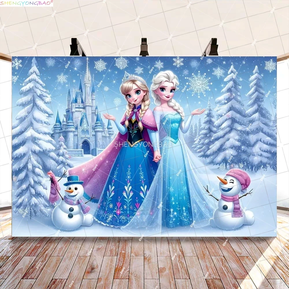 

Disney Anna Elsa Princess Background Happy Birthday Party Kids Girls Baby Shower Wonderland Photography Backdrops FZ-28