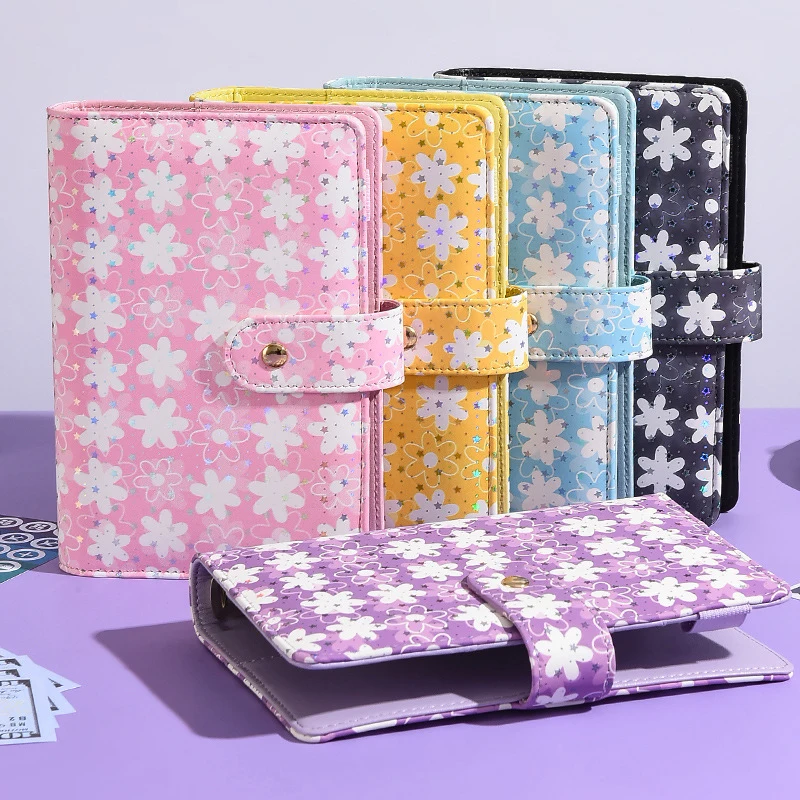 A6 Size Snowflake Button PU Leather DIY Binder Notebook Cover Diary Book Schedule Cover for School Stationery