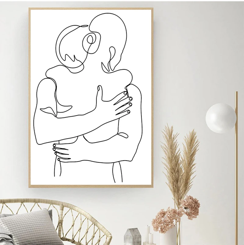 Line Drawing Couple Hand Love Kiss Wall Art Canvas Painting Nordic Posters And Prints Minimalist Wall Pictures For Living Room
