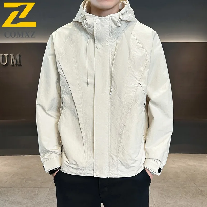 

COMXZ Men Jacket Hooded Scratch Resistant Outdoor Adventure Hiking Camping Climbing Lightweight Windbreaker Coat New Loose Coat