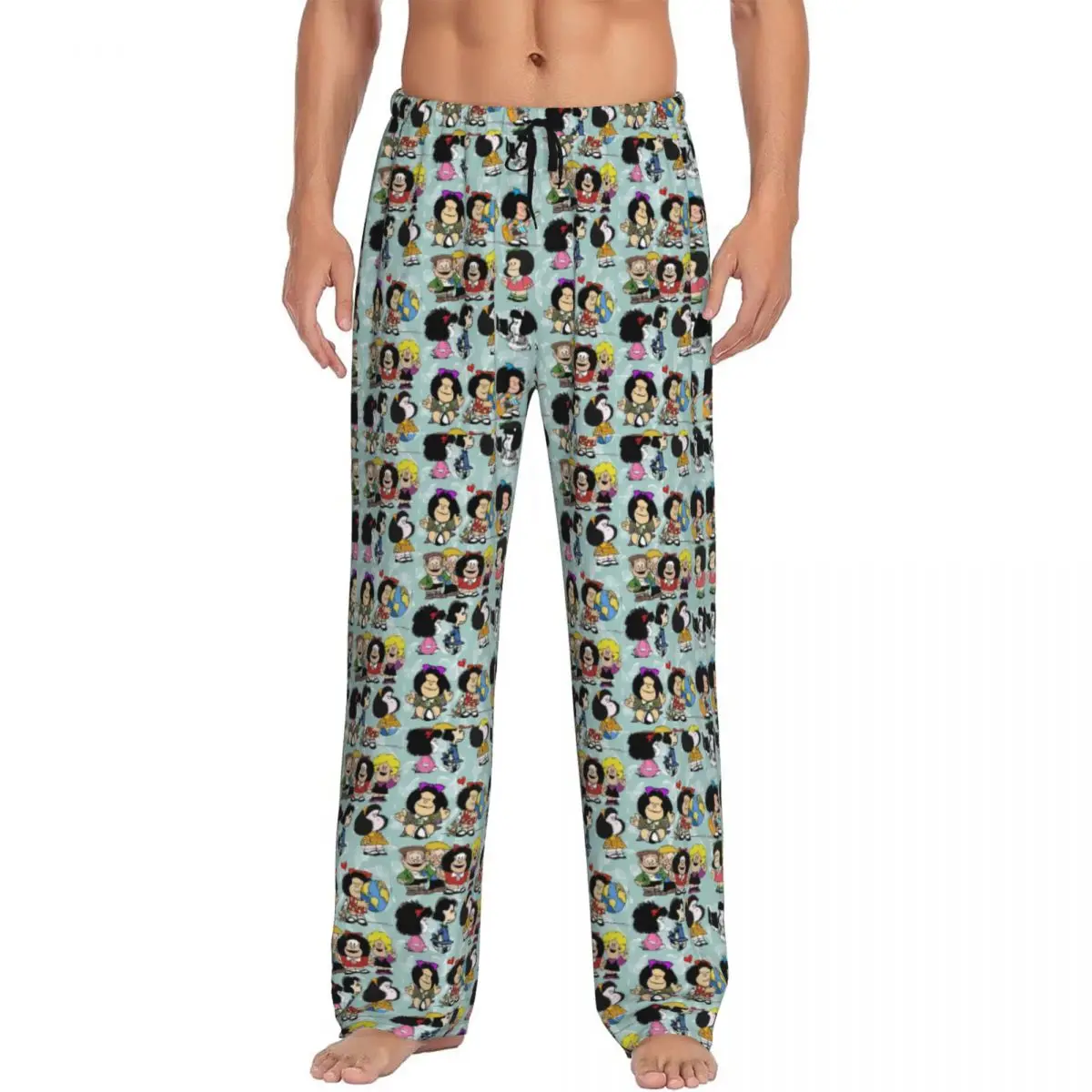 Custom Mafalda Quino Comics Pajama Pants Sleepwear Men's Elastic Waistband Cartoon Sleep Lounge Bottoms with Pockets