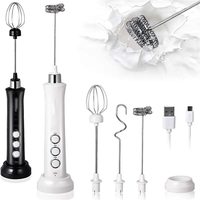 Wireless Rechargeable Electric Milk Frother - 3 Speeds, Handheld Foam Maker for Latte, Cappuccino, Hot Chocolate - USB Rechargea