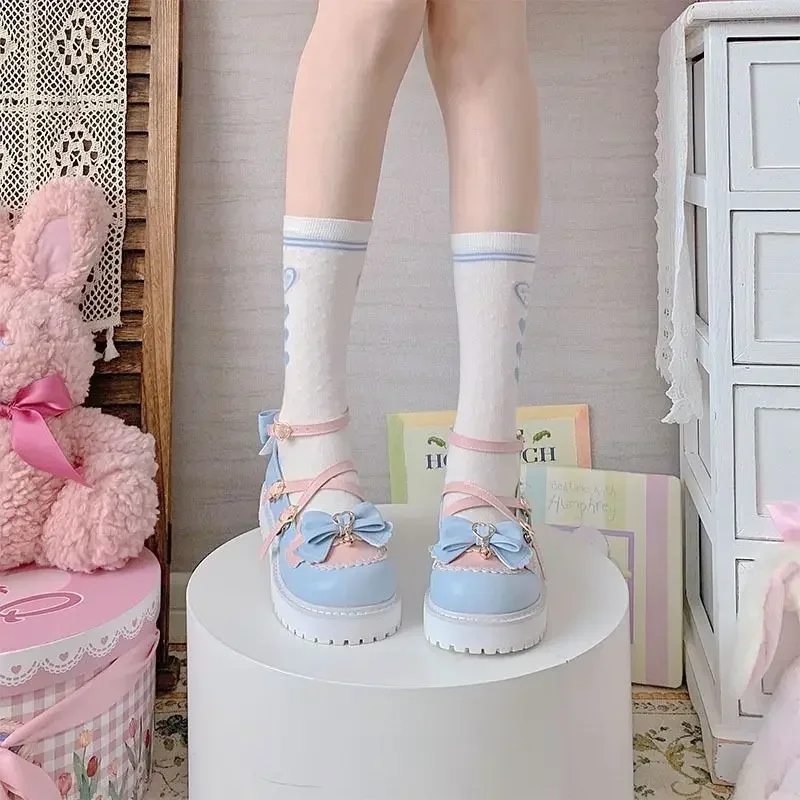 Ankle Buckle Strap Sweet Sandals Women Japanese Style Bow Kawaii Chic Round Toe Shoes Summer College Style Cute