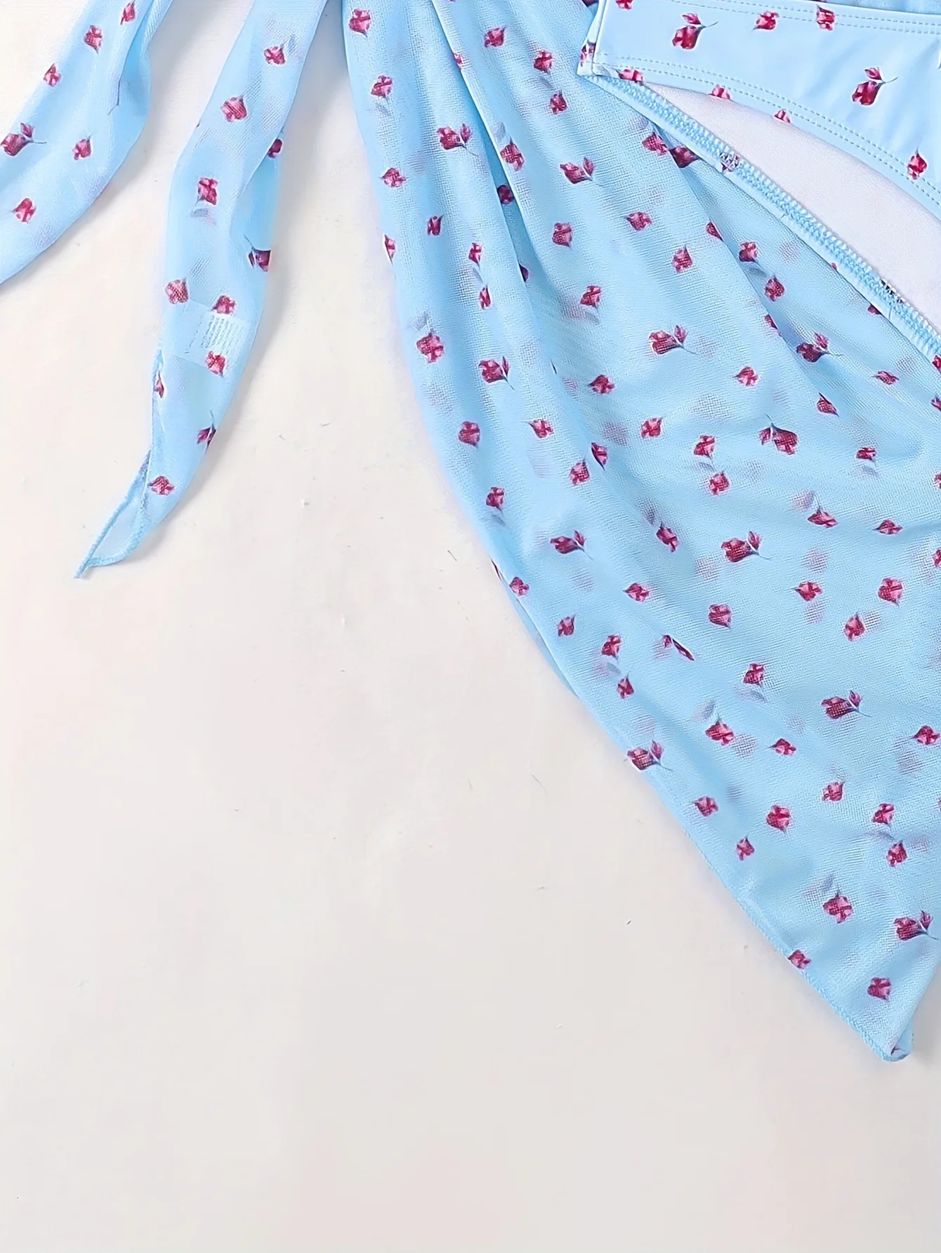 Conjuntos de biquínis sexy com estampa floral azul, 3 peças com capa de malha, saia, roupa de banho, roupa de praia, biquini tankini
