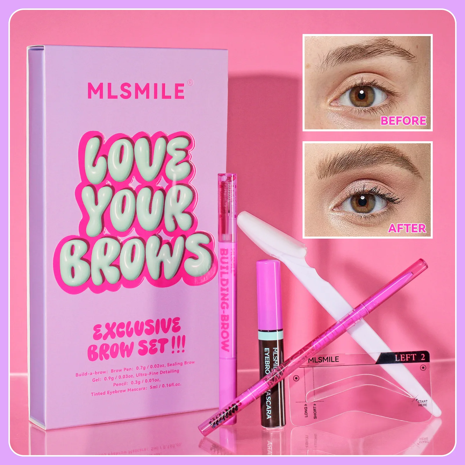 MLSMILE-EyebloggSet 2-en-1 Styling Water, Double-Head Brow Pays l, Dye Brow Liquid, Eyebloguke Knife, Card, Makeup Tool