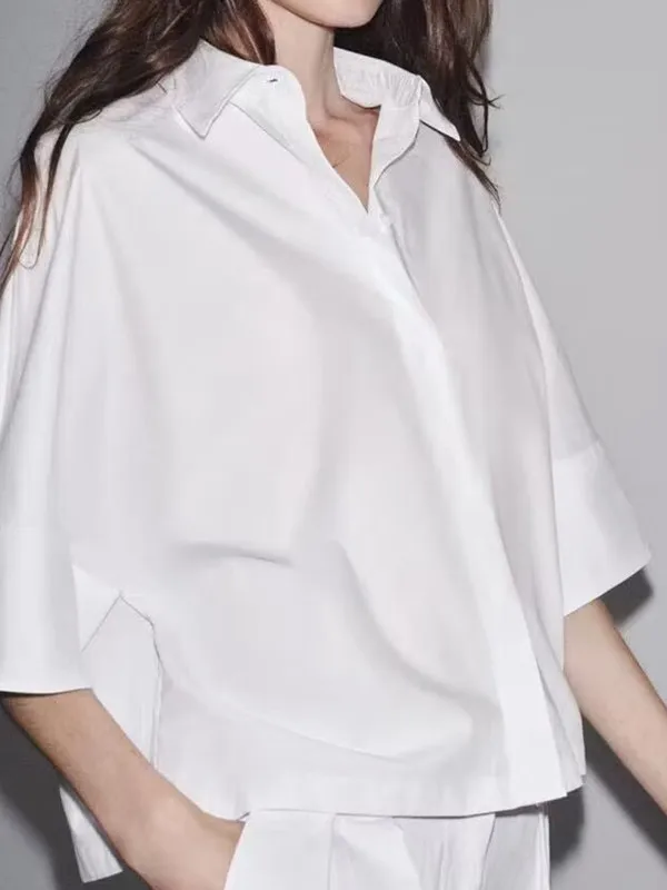 فضفاض ort Sve لون نقي irts المرأة الصيف بلايز الحرير الشاش النسيج تخفيف Sle Faion حجم كبير ملابس داخلية