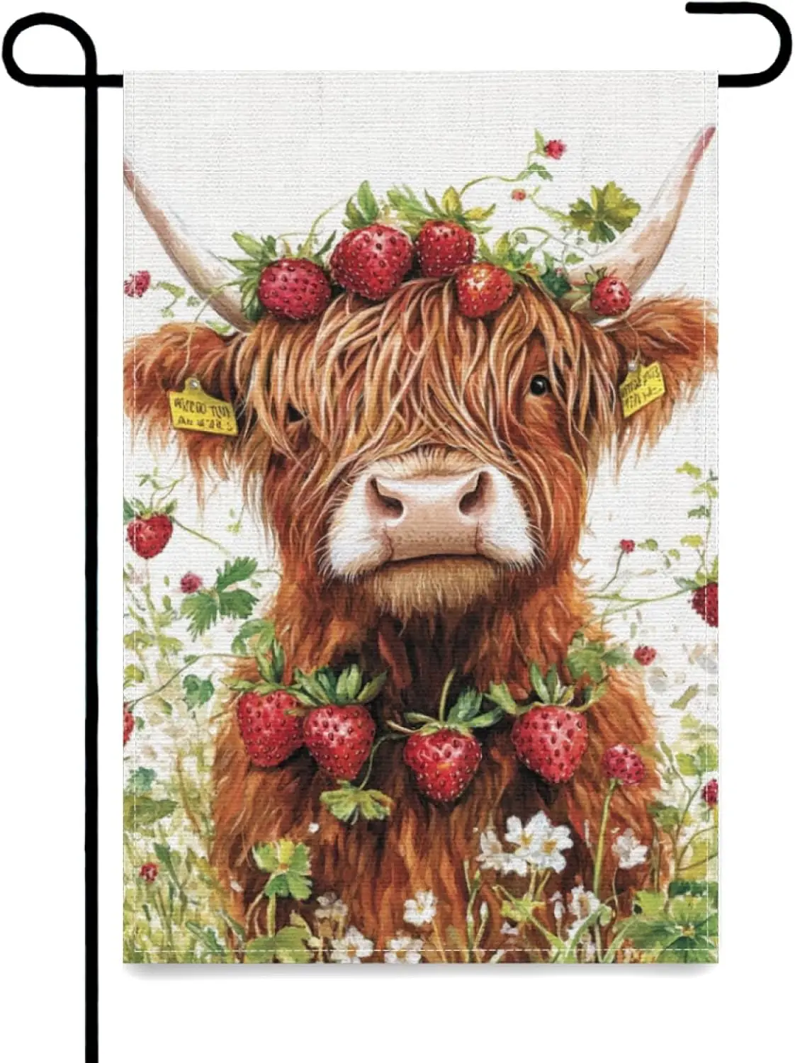 Highland Cow With Strawberries Farmhouse Garden Flag, Double Sided Yard Banner Outdoor Decor MMZ