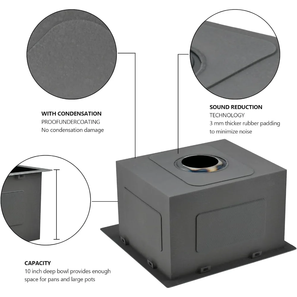 حوض مطبخ من الفولاذ المقاوم للصدأ مقاس 18 × 18 بوصة مع تصميم نانو علوي غير لامع لمساحات المطبخ الصغيرة #6