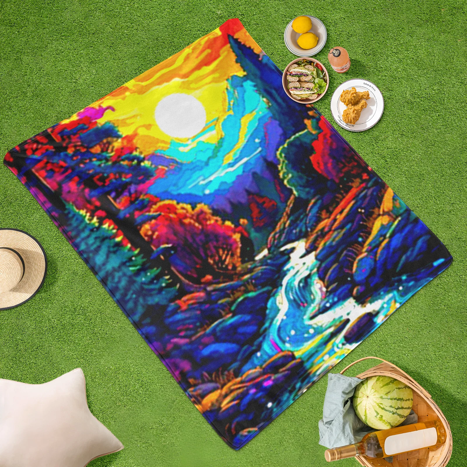 Mountain Stream Red Tree Blanket For Outdoor Decor And Rustic Nature Inspired Forest Ambiance Design
