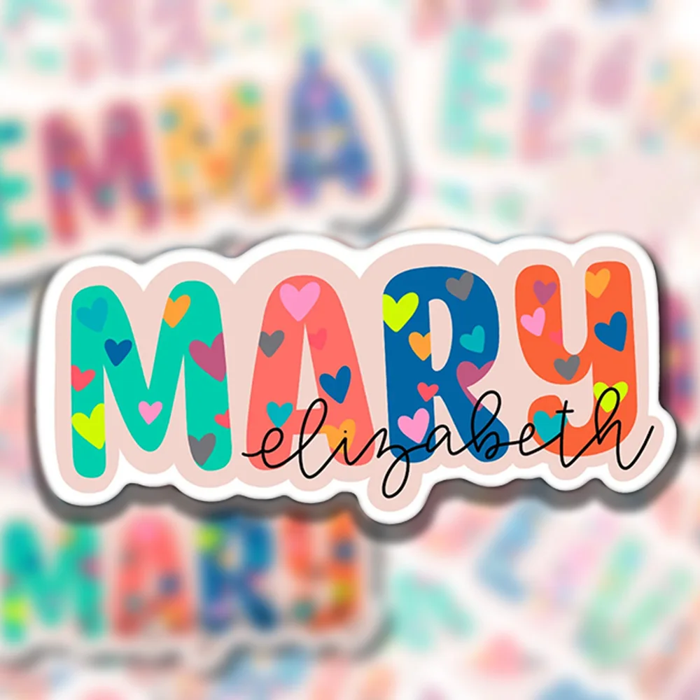 Personalized Custom Colorful Heart Letter Name Sticker Waterproof Vinyl Die Cut Decal Custom Text For Tumbler Laptop Water Bottl view 5
