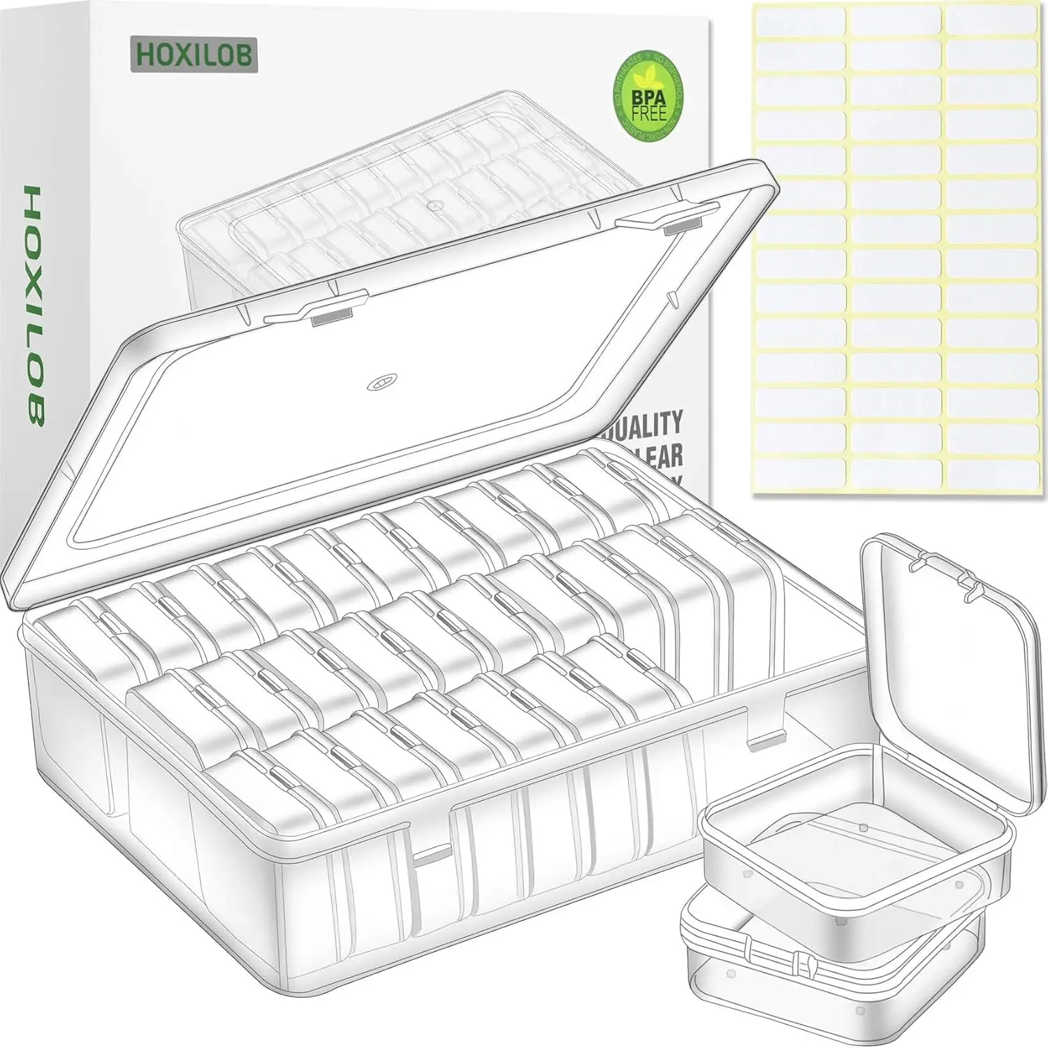 

30pcs Clear Plastic Storage Boxes with Hinged Lids & Labels for Jewelry, Beads, Crafts, Small Parts Organization