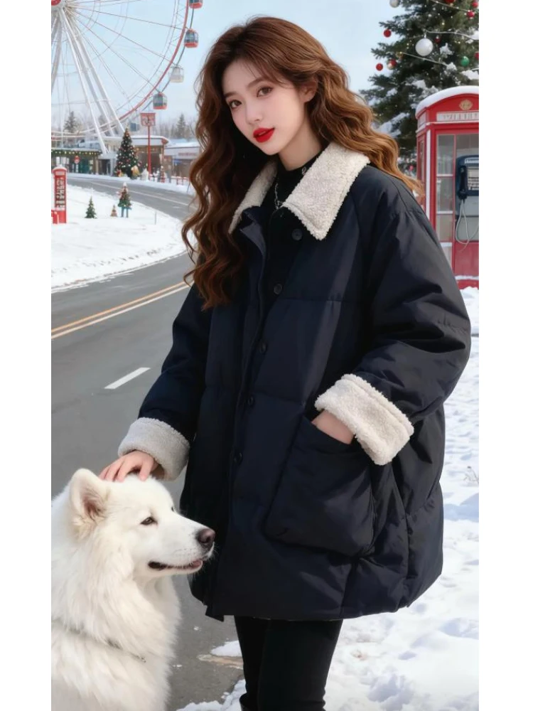 Thickened Cotton Jacket Women's Winter New Style Small Fragrance Design Sense Splicing Collar Warmth Outerwear Coat