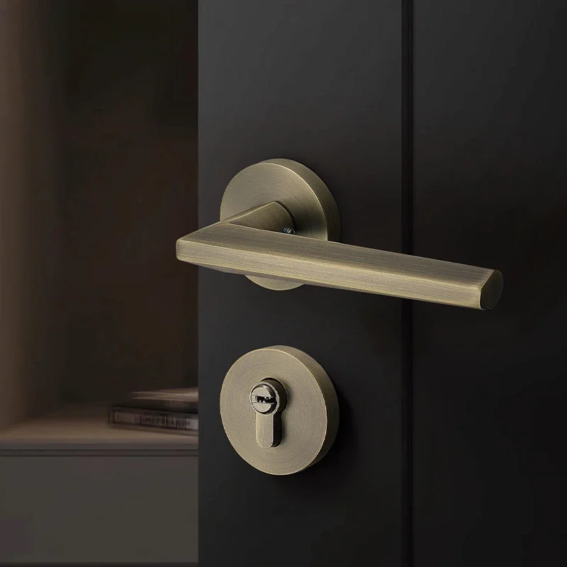 Bronze Indoor Security Door Handle Lock Zinc Alloy Apartment Door Lock Bedroom Mute Deadbolt Lock Furniture Hardware Accessories