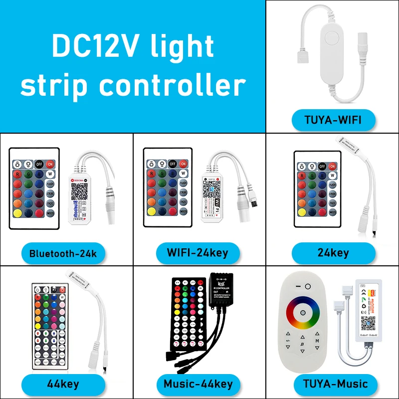 

DC 12V TUYA wifi Bluetooth 24 key 44 key controller for party interior decoration 2835/5050RGB light bar music app dimmer