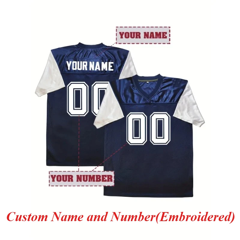 

Customized Dallas T-Shirt Stitched Rugby Shirt Personalized Name and Number Breathable V-Neck Women Men's Football Jersey