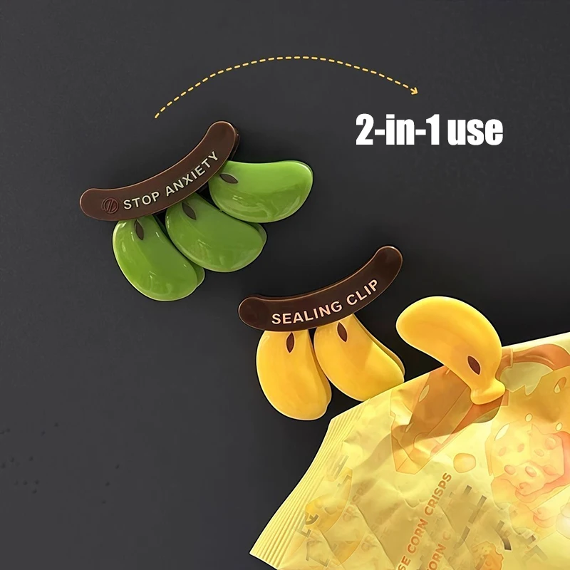 Banana Shaped Fridge Magnets Bag Clip,2-in-1 Detachable Food Snack Bag Sealing Clips For Kitchen,Multifunctional Snack Sealer