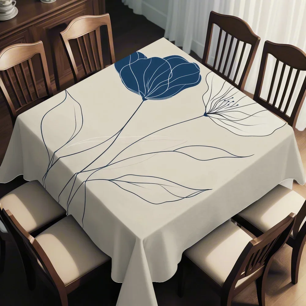 1pc Hand-painted Floral Pattern Printed Square Tablecloth, Elegant and Graceful, Suitable for the Dining Tablexzj