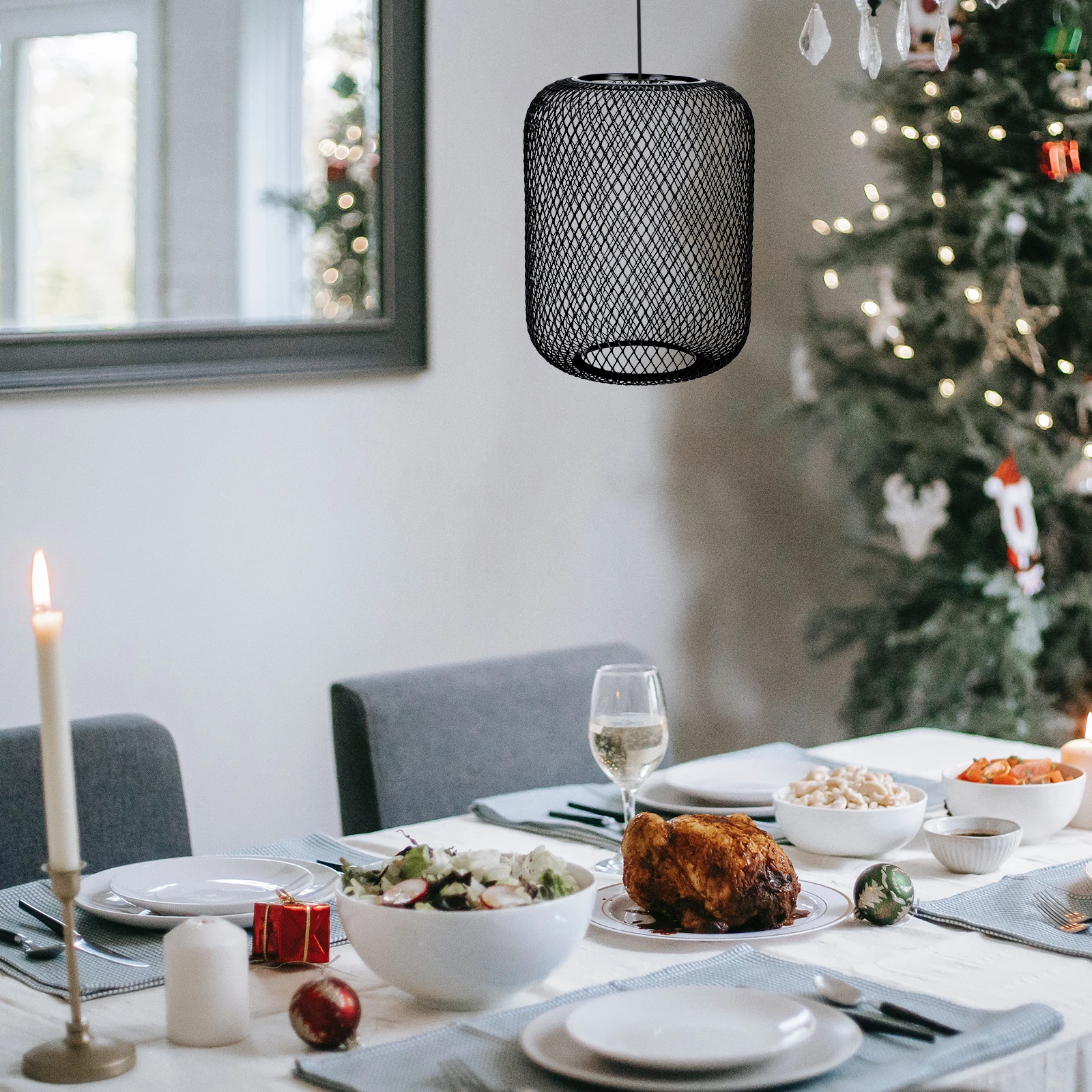 

1PC Black Metal Mesh Cylinder Lampshade 15x19cm Protective Decorative Hanging Light Cover Bedroom Living Room Lighting