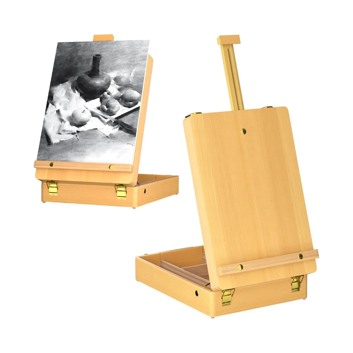 Wooden Table Sketching Box with Drawer Portable Folding Artist Box Easel Portable Storage Easel Box Tabletop Easel Organizer